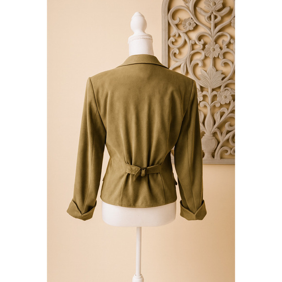Studio 1 S14 Olive Green Faux Suede Blazer Minimalist Classic 90's Retro Vintage - Picture 2 of 12